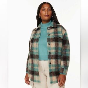 Aritzia Ganna Jacket Plaid in Teal and Cream